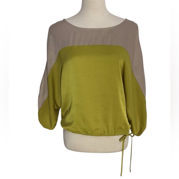 BCBG Maxazria Colorblock Cold Shoulder Blouse Color Dillcombo - Picture 1 of 9
